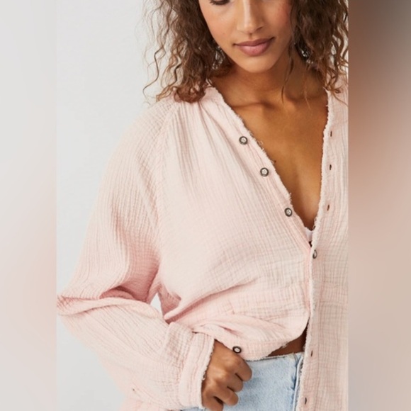 Free People We The Free Summer Daydream Buttondown Long Sleeve Oversized Tunic - Picture 2 of 13